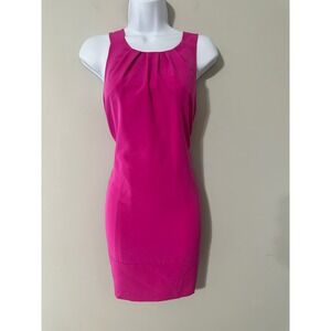 Oleg Cassini Hot Pink Pleated Neck Sheath Dress Size 2